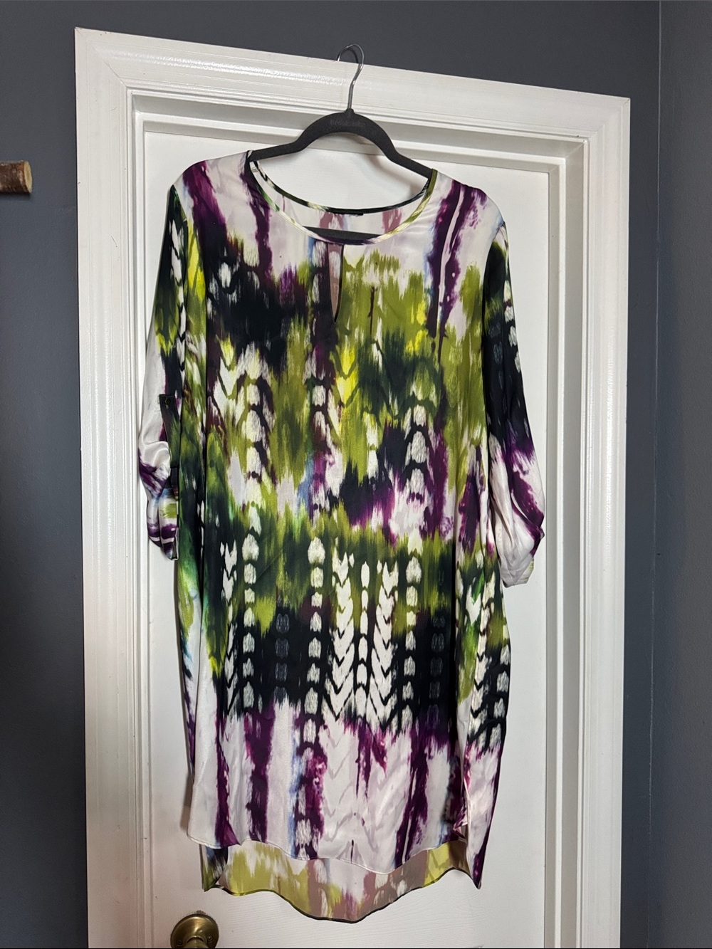 Women's Tie-Dye Print Keyhole Tunic dress- Multi